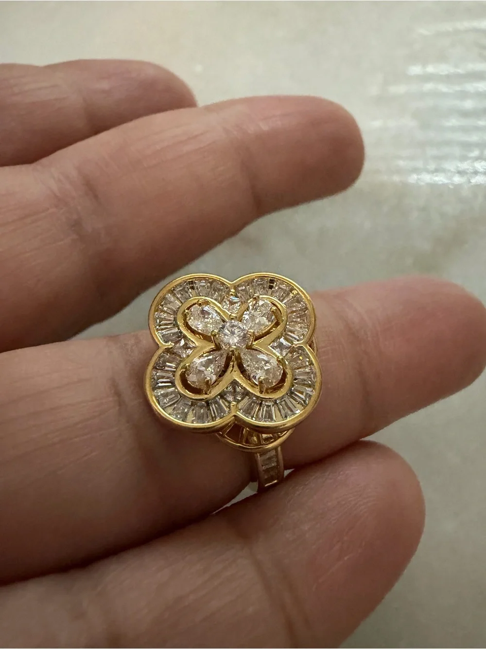 Gold plated Cz Floral Statement Ring - Brand Unspecified